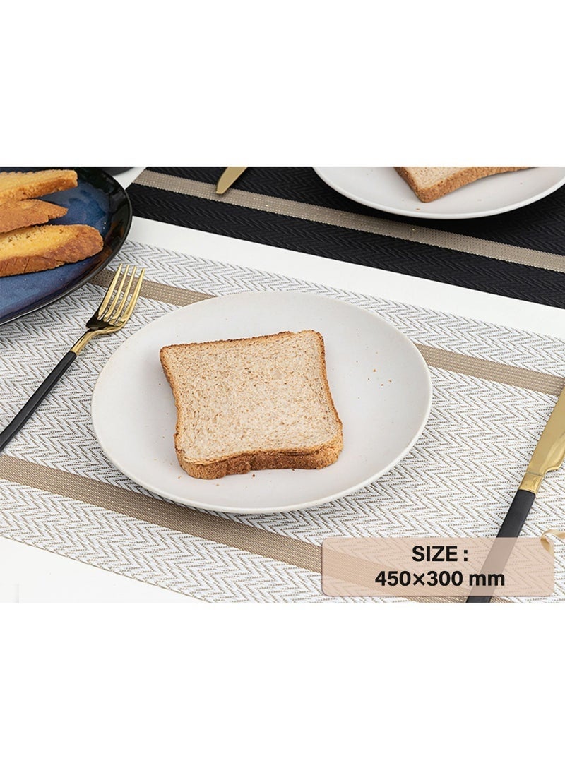 Arabest White Placemats Set of 6 - Washable Easy Clean Vinyl Placemats - Heat Resistant PVC Place Mats - Table Mats for Dining Table (White Gold Arrow Pattern) - Image 2